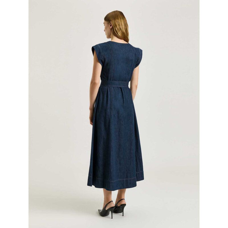 Veronika Maine Cotton Tencel Denim Panelled Midi Dress image number 1